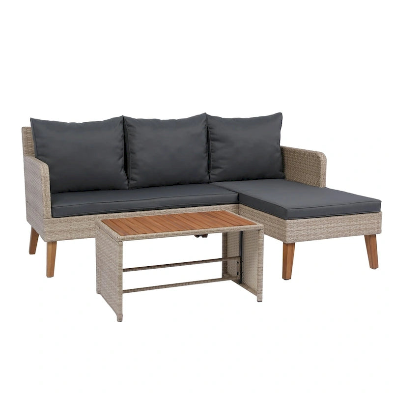 3-Piece Outdoor Patio Wicker Rattan Furniture Sofa Set with Dark Grey Cushion - 73.62X48.03