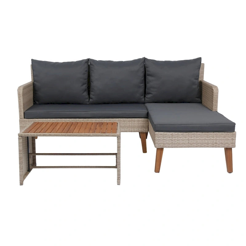 3-Piece Outdoor Patio Wicker Rattan Furniture Sofa Set with Dark Grey Cushion - 73.62X48.03