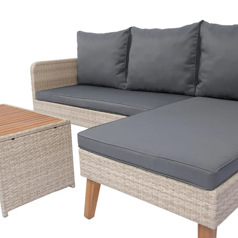 3-Piece Outdoor Patio Wicker Rattan Furniture Sofa Set with Dark Grey Cushion - 73.62X48.03