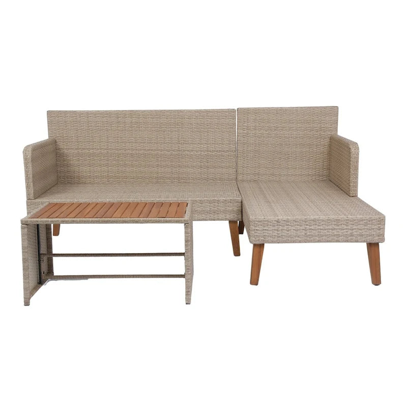 3-Piece Outdoor Patio Wicker Rattan Furniture Sofa Set with Dark Grey Cushion - 73.62X48.03
