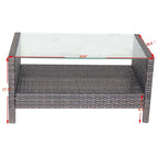 Rectangular Iron Outdoor Dining Table with Tempered Glass in Brown