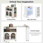 Rolling Kitchen Island on Wheels With Extended Table,LED Lights,Power Outlets and 2 Fluted Glass Doors