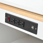 Rolling Kitchen Island on Wheels With Extended Table,LED Lights,Power Outlets and 2 Fluted Glass Doors