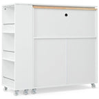 Rolling Kitchen Island on Wheels With Extended Table,LED Lights,Power Outlets and 2 Fluted Glass Doors