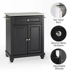Crosley Cambridge Stainless Steel Top Portable Kitchen Island in Black Finish - N/A