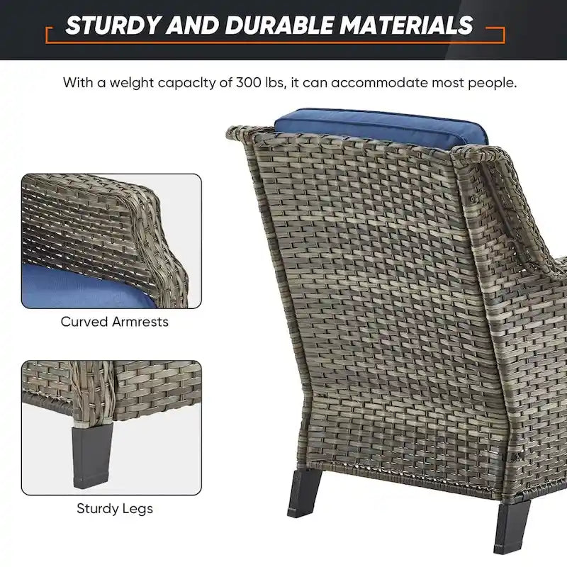3PCS Outdoor Patio Rattan Furniture Set - Grey