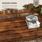 Wood Outdoor Bench, 2-Person Garden Bench with Cupholder Armrests, Slatted Seat and Backrest, Park Bench for Patio