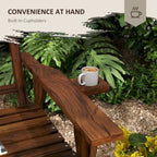 Wood Outdoor Bench, 2-Person Garden Bench with Cupholder Armrests, Slatted Seat and Backrest, Park Bench for Patio