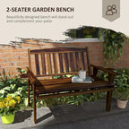 Wood Outdoor Bench, 2-Person Garden Bench with Cupholder Armrests, Slatted Seat and Backrest, Park Bench for Patio
