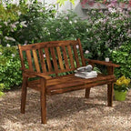 Wood Outdoor Bench, 2-Person Garden Bench with Cupholder Armrests, Slatted Seat and Backrest, Park Bench for Patio