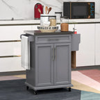 Rolling Kitchen Island on Wheels with Stainless Steel Countertop