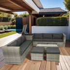 8 Piece Patio Sectional Wicker Rattan Outdoor Furniture Sofa Set with One Storage Box Under Seat