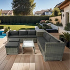 8 Piece Patio Sectional Wicker Rattan Outdoor Furniture Sofa Set with One Storage Box Under Seat