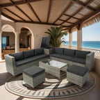 8 Piece Patio Sectional Wicker Rattan Outdoor Furniture Sofa Set with One Storage Box Under Seat