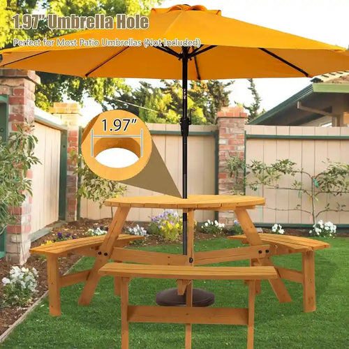 6-Person Circular Outdoor Wooden Picnic Table Set