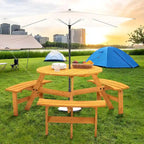 6-Person Circular Outdoor Wooden Picnic Table Set
