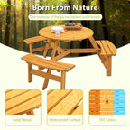 6-Person Circular Outdoor Wooden Picnic Table Set