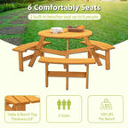 6-Person Circular Outdoor Wooden Picnic Table Set