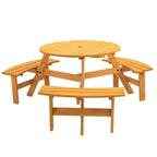 6-Person Circular Outdoor Wooden Picnic Table Set