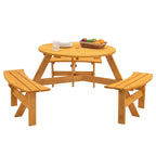 6-Person Circular Outdoor Wooden Picnic Table Set