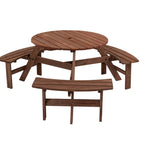 6-Person Circular Outdoor Wooden Picnic Table Set
