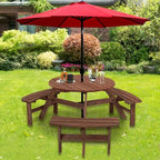 6-Person Circular Outdoor Wooden Picnic Table Set
