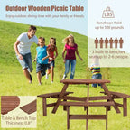 6-Person Circular Outdoor Wooden Picnic Table Set