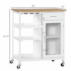 Rolling Kitchen Island with Storage, Wine Rack, Shelves, Drawer, and Cabinet