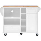 Rubberwood Kitchen Cart with Drop Leaf, Microwave storage rack, Exterior Shelves, and 2 drawers