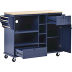 Rubberwood Kitchen Cart with Drop Leaf, Microwave storage rack, Exterior Shelves, and 2 drawers