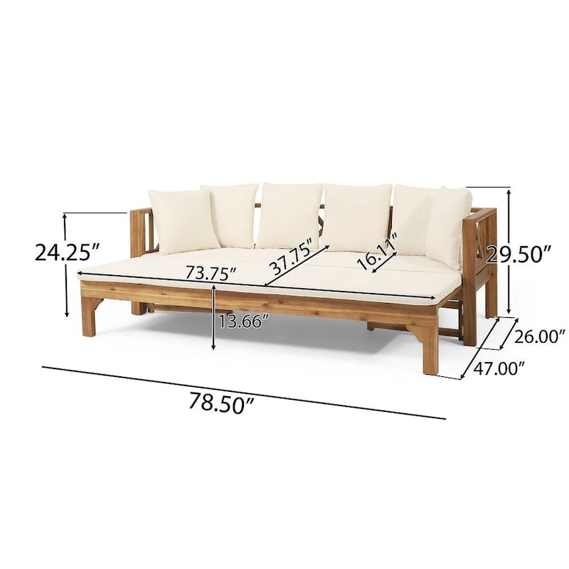 Outdoor Daybed Acacia Wood, Water-Resistant Cushions by Christopher Knight Home