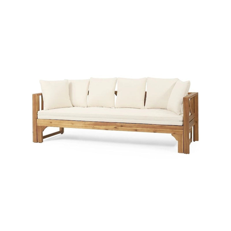 Outdoor Daybed Acacia Wood, Water-Resistant Cushions by Christopher Knight Home