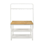 Prager Brown and White Kitchen Island Counter Table with Pot Rack