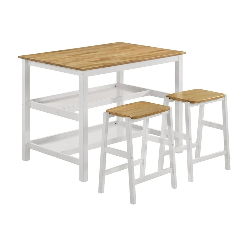 Prager Brown and White Kitchen Island Counter Table with Pot Rack