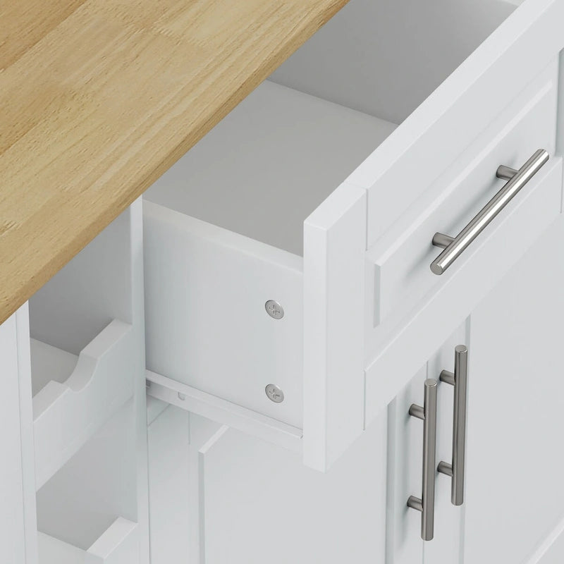 Multi-Functional Kitchen Island Cart with Spice Rack, Towel Holder, Wine Rack, and Foldable Rubberwood Table Top