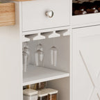 44 Inch Kitchen Island Cart with Solid Wood Top,Spice Rack,Wine Glass Holder,Rolling Table on Wheels,Tool-Free Installation