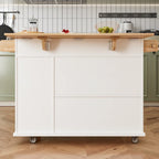 44 Inch Kitchen Island Cart with Solid Wood Top,Spice Rack,Wine Glass Holder,Rolling Table on Wheels,Tool-Free Installation