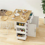 Multi-Functional Kitchen Island Cart with 2 Door Cabinet and Wine Rack - N/A