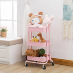 Pink 3-Tier Metal Cart Storage Shelves Organizer Trolley Cart with Wheels - 31*14*18