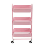 Pink 3-Tier Metal Cart Storage Shelves Organizer Trolley Cart with Wheels - 31*14*18