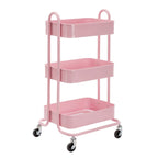 Pink 3-Tier Metal Cart Storage Shelves Organizer Trolley Cart with Wheels - 31*14*18