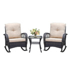 3 Pieces Conversation Set, Outdoor Wicker Rocker Patio Bistro Set, Rocking Chair with Glass Top Side Table