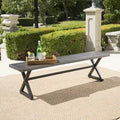 Outdoor Aluminum Dining Bench with Steel Frame, Grey / Black