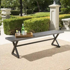 Outdoor Aluminum Dining Bench with Steel Frame, Grey / Black