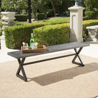 Outdoor Aluminum Dining Bench with Steel Frame, Grey / Black