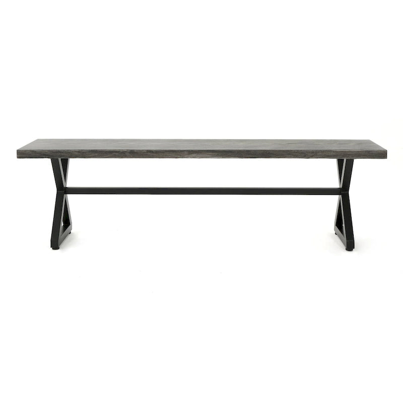 Outdoor Aluminum Dining Bench with Steel Frame, Grey / Black