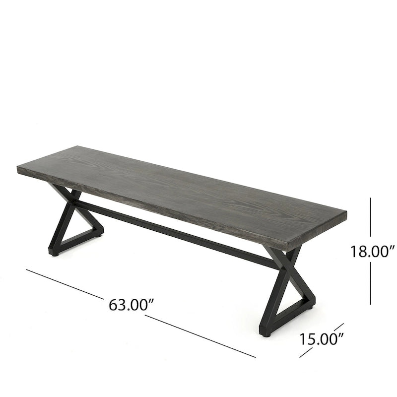 Outdoor Aluminum Dining Bench with Steel Frame, Grey / Black