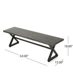 Outdoor Aluminum Dining Bench with Steel Frame, Grey / Black