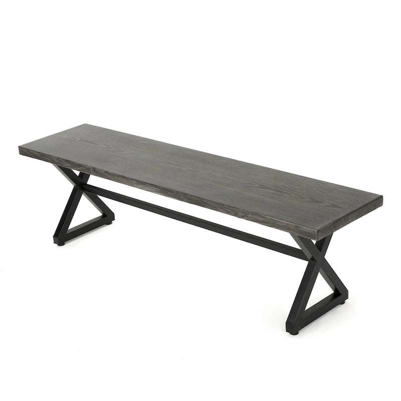 Outdoor Aluminum Dining Bench with Steel Frame, Grey / Black