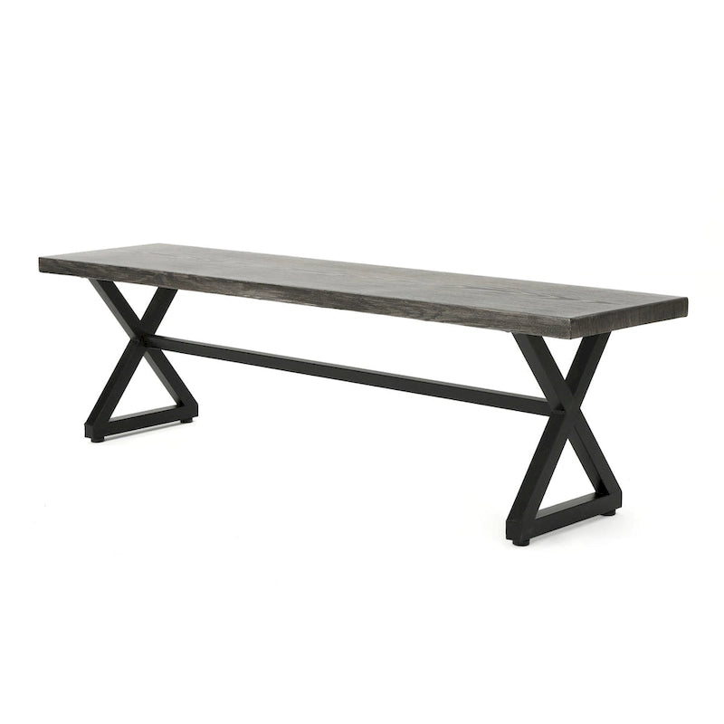 Outdoor Aluminum Dining Bench with Steel Frame, Grey / Black